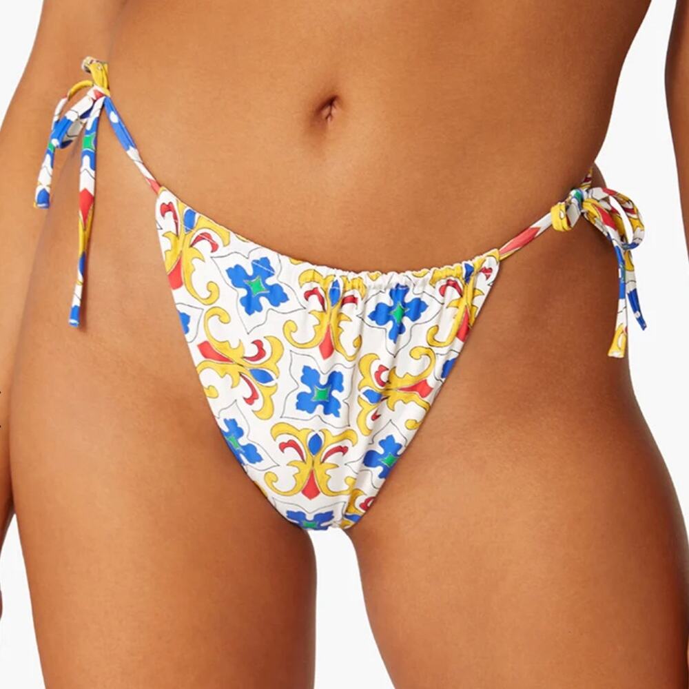 WeWoreWhat Ruched String Bottom In Pearl Tile Size L